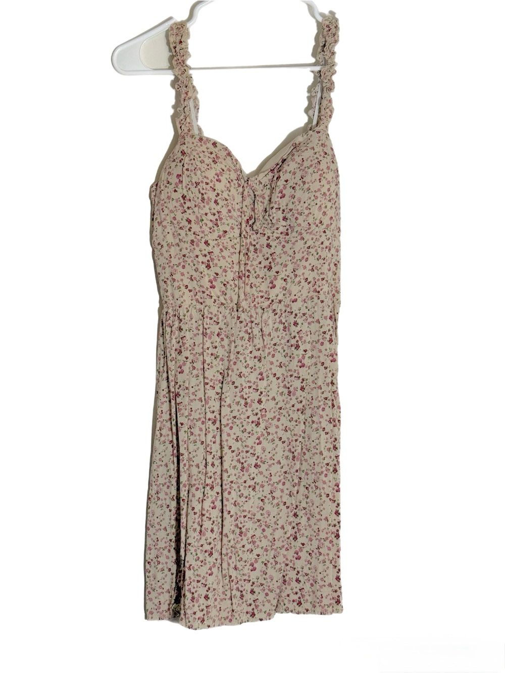 AUW Cream Floral Tie-Front Sundress with Pink Blossoms